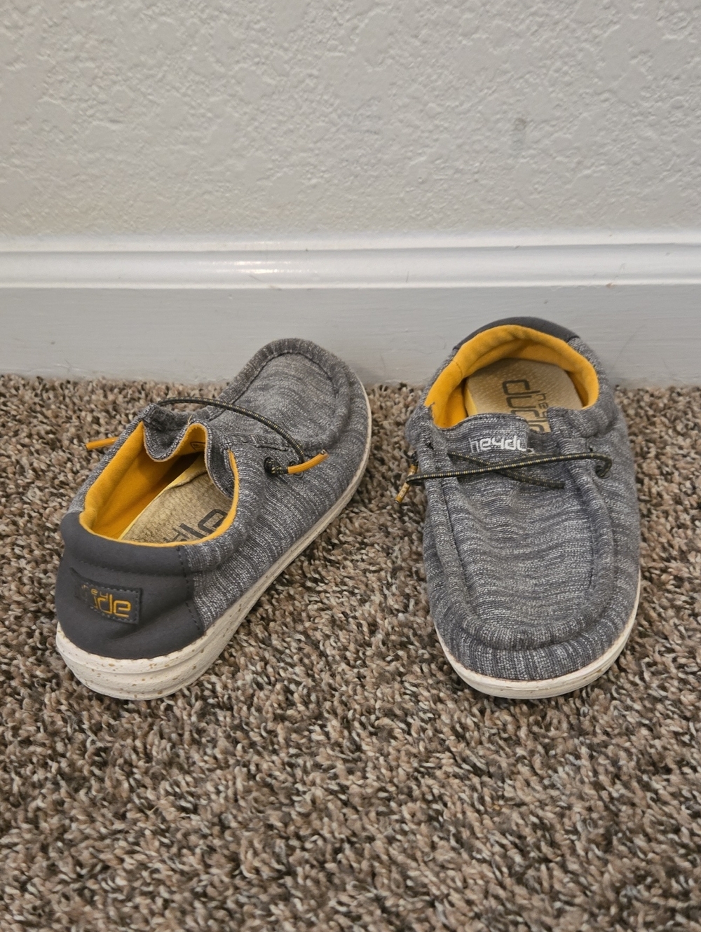 Hey Dude Kids Gray Slip-On Sneakers with Yellow Lining